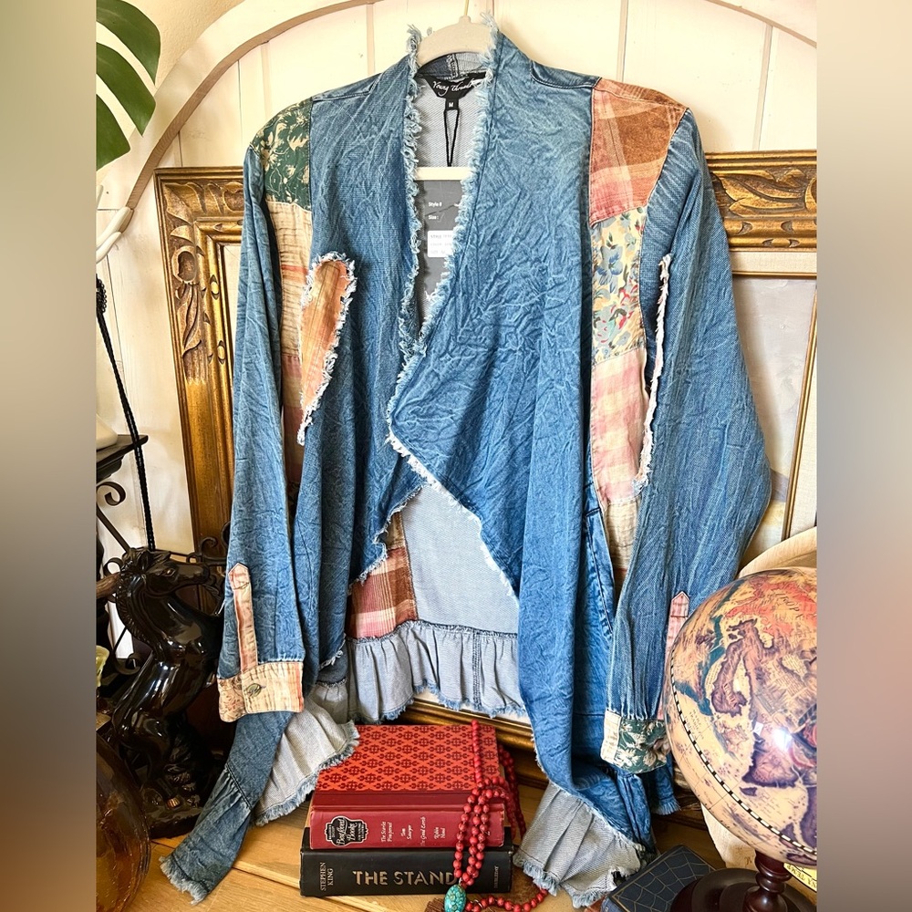 New! Young Threads Artisan Boho Patchwork Denim C… - image 2